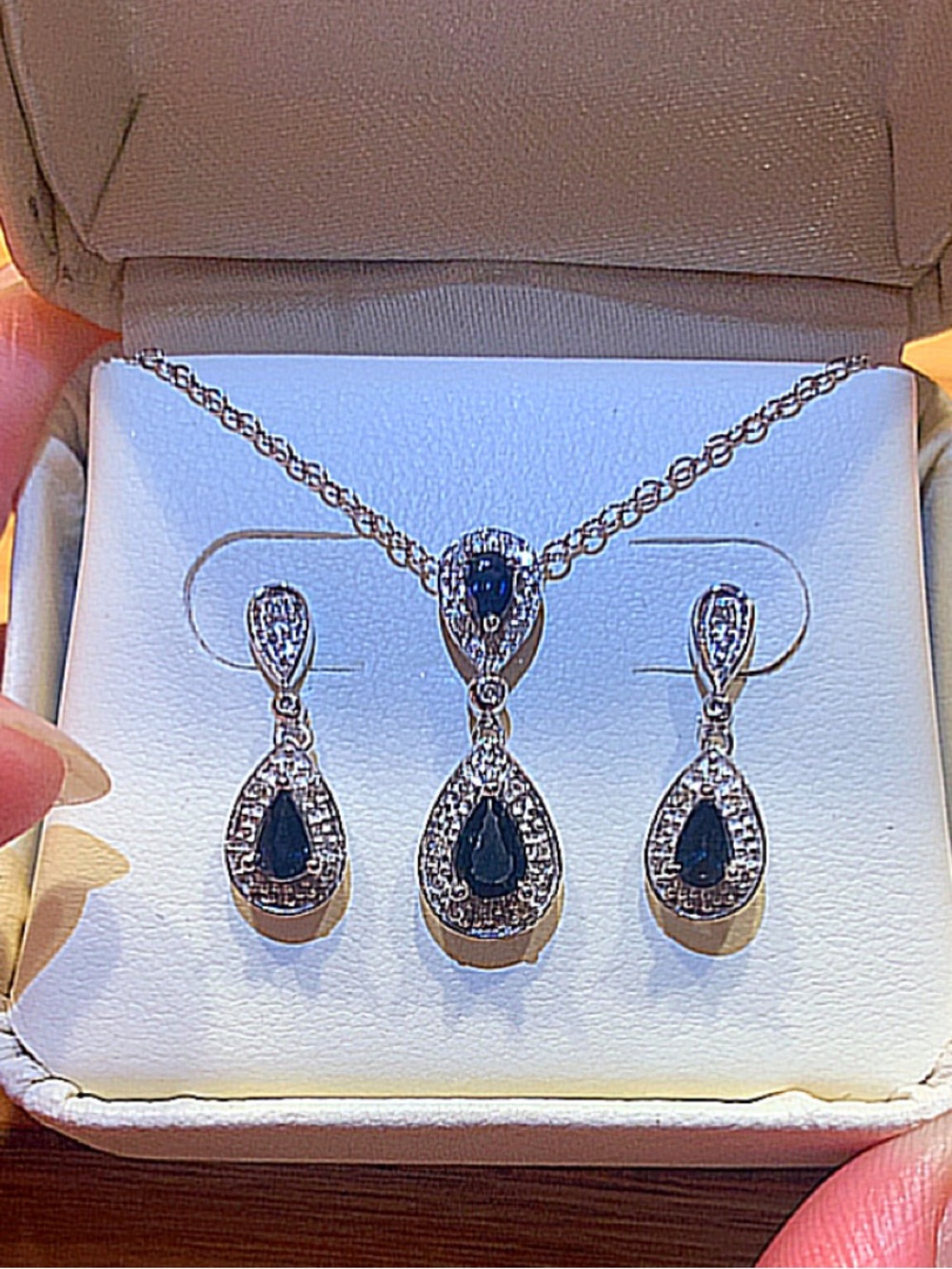 Macy’s Sterling Silver Sapphire & Diamond Pendant and Earring Set